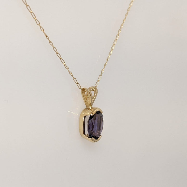 14K IOLITE OVAL 6X8 HALF- BEZEL ESTATE PENDANT & CHAIN 1.4 GRAMS