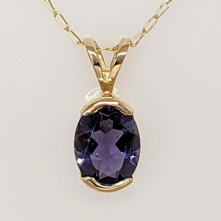 14K IOLITE OVAL 6X8 HALF- BEZEL ESTATE PENDANT & CHAIN 1.4 GRAMS