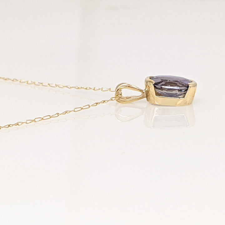 14K IOLITE OVAL 6X8 HALF- BEZEL ESTATE PENDANT & CHAIN 1.4 GRAMS