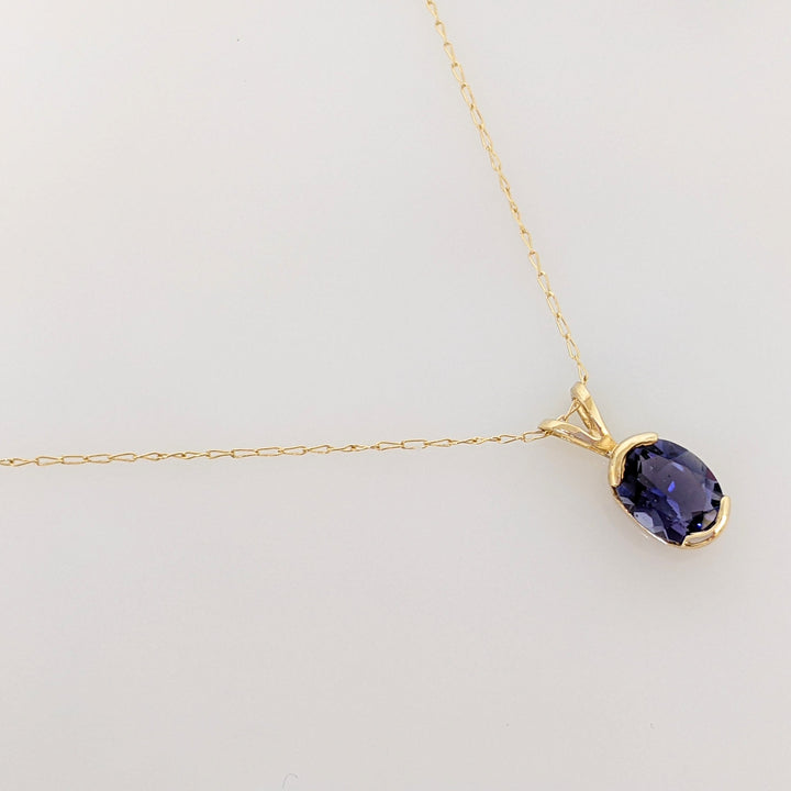 14K IOLITE OVAL 6X8 HALF- BEZEL ESTATE PENDANT & CHAIN 1.4 GRAMS