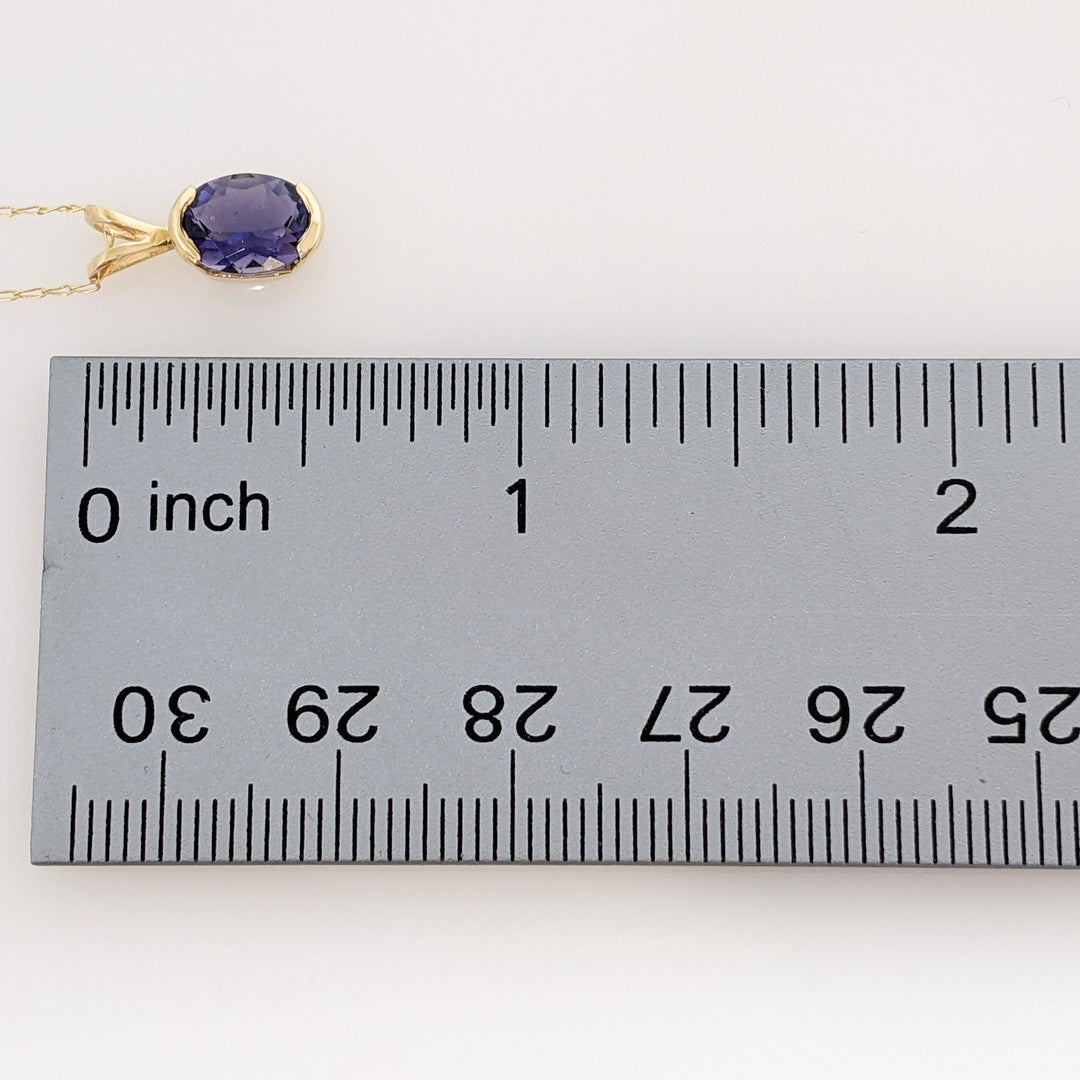 14K IOLITE OVAL 6X8 HALF- BEZEL ESTATE PENDANT & CHAIN 1.4 GRAMS