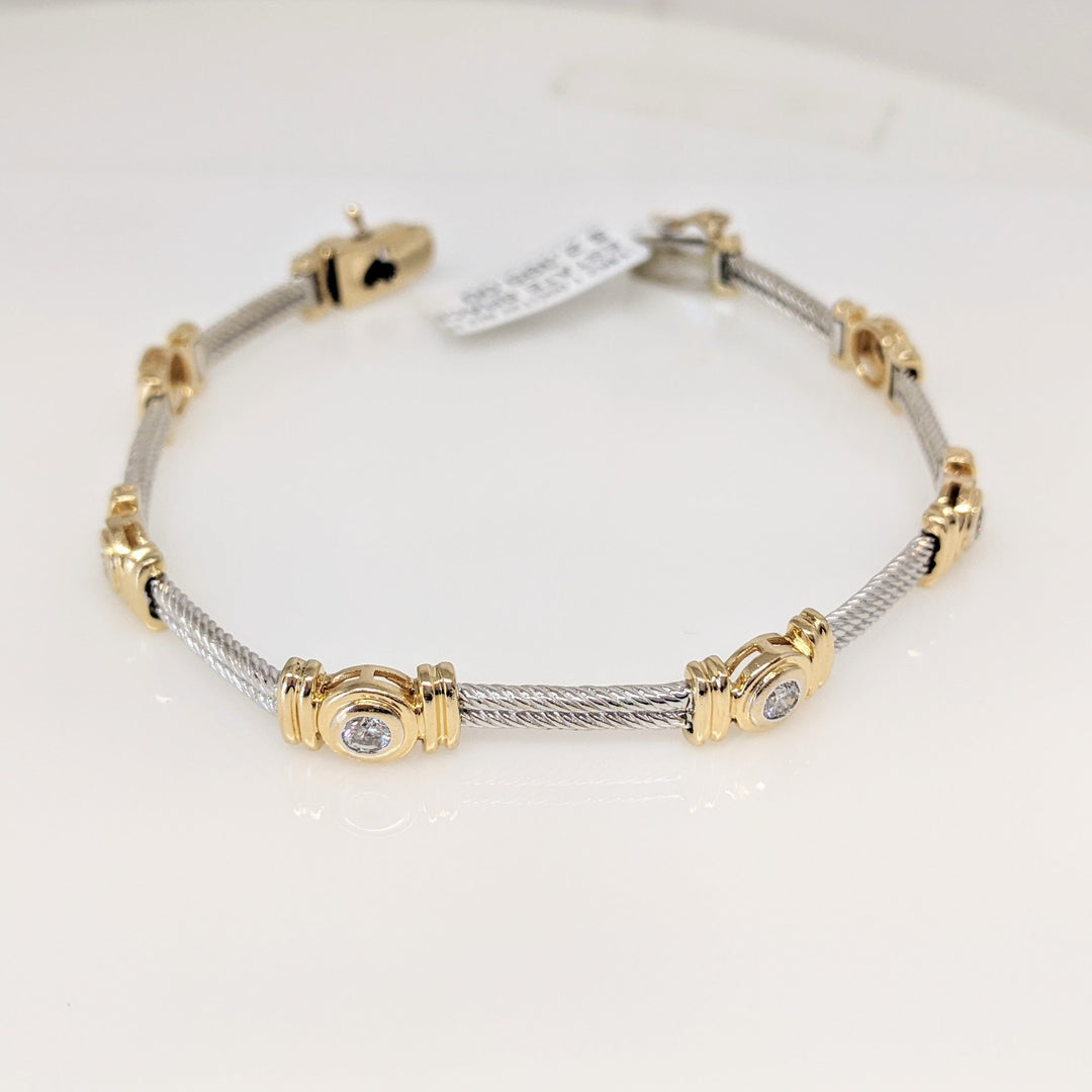 14K TWO-TONE 1.05CTW SI2 H DIAMOND ROUND (7) BEZEL SET ESTATE BRACELET 20.7 GRAMS