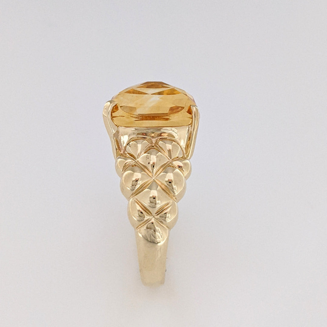 14K CITRINE CUSHION CUT 10X13 QUILTED ESTATE RING 7.2 GRAMS