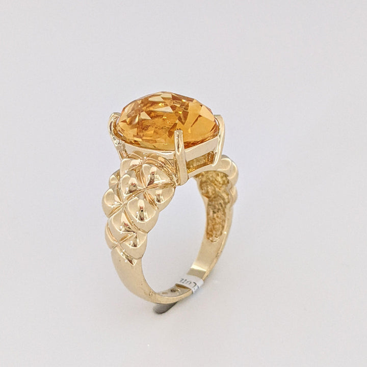 14K CITRINE CUSHION CUT 10X13 QUILTED ESTATE RING 7.2 GRAMS