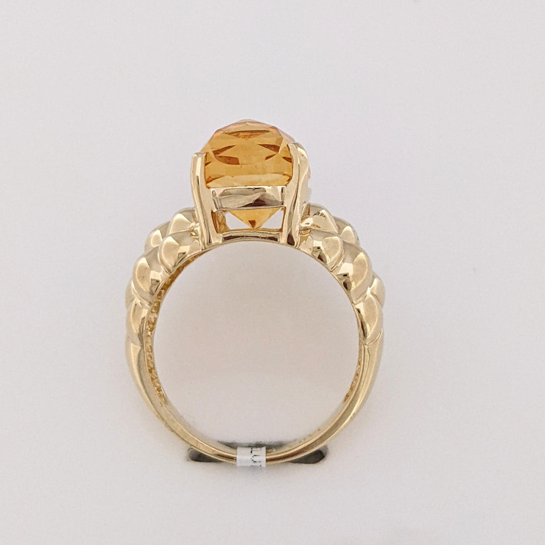 14K CITRINE CUSHION CUT 10X13 QUILTED ESTATE RING 7.2 GRAMS