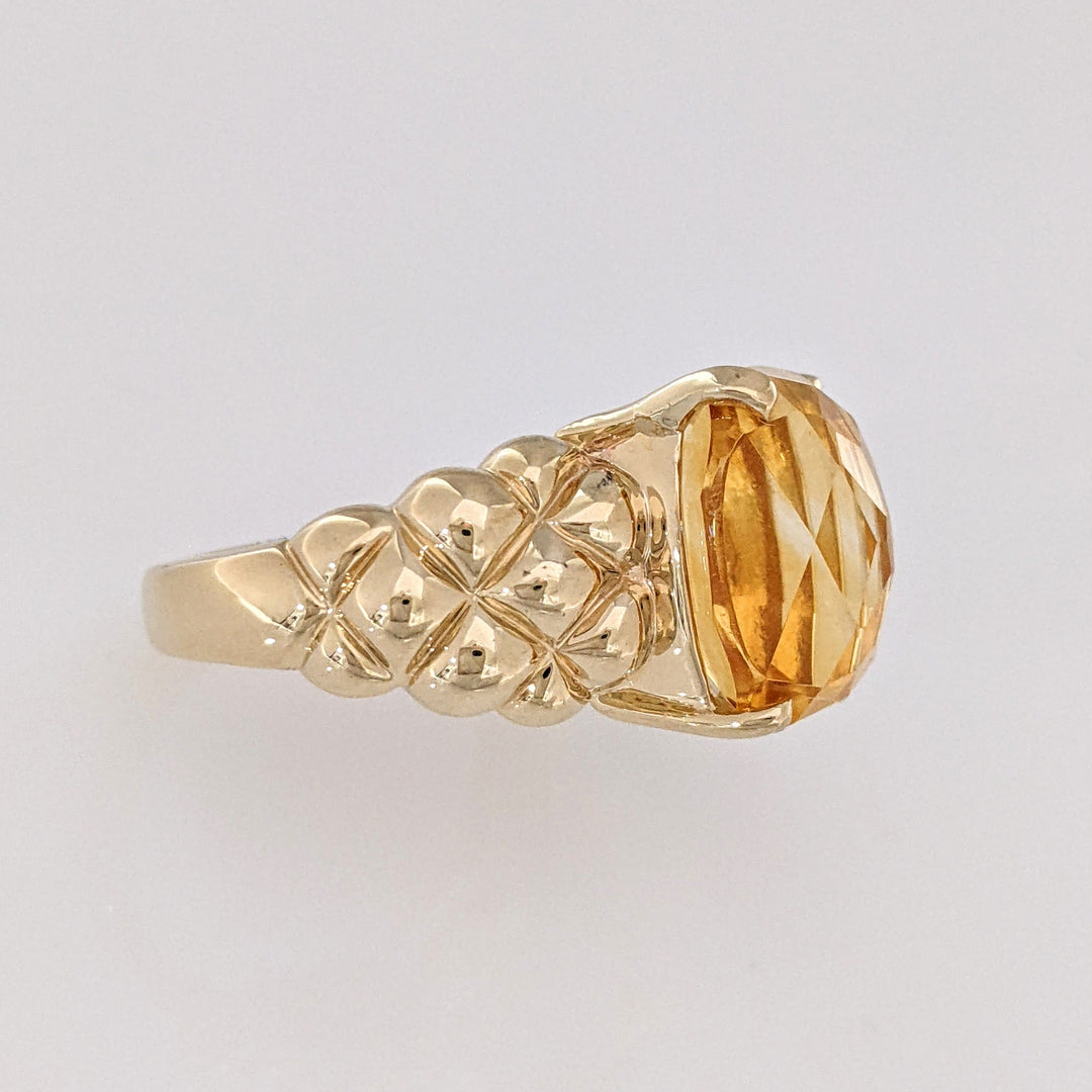 14K CITRINE CUSHION CUT 10X13 QUILTED ESTATE RING 7.2 GRAMS