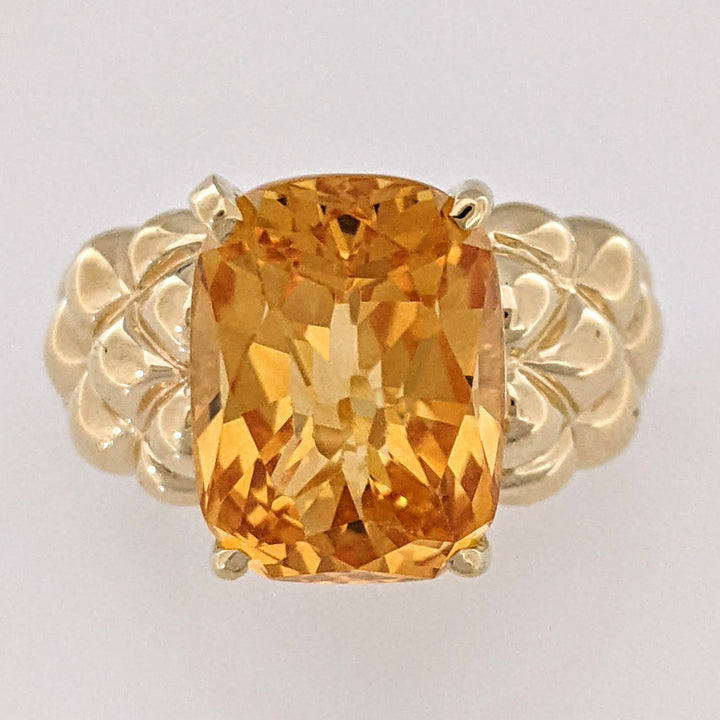 14K CITRINE CUSHION CUT 10X13 QUILTED ESTATE RING 7.2 GRAMS