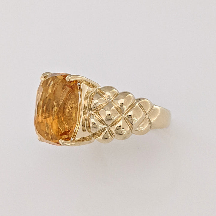 14K CITRINE CUSHION CUT 10X13 QUILTED ESTATE RING 7.2 GRAMS