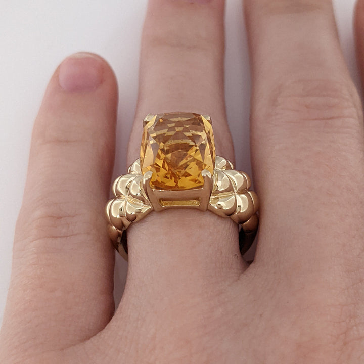 14K CITRINE CUSHION CUT 10X13 QUILTED ESTATE RING 7.2 GRAMS