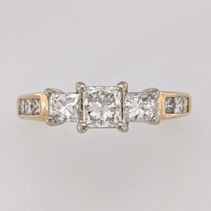 14K 1.01CTW I1 H DIAMOND PRINCESS CUT (9) ESTATE TRINITY RING 3.0 GRAMS