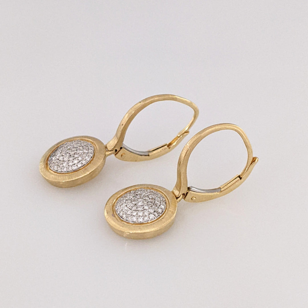 14K DIAMOND ROUND ENCRUSTED CIRCLE LEVERBACK ESTATE EARRINGS 3.5 GRAMS