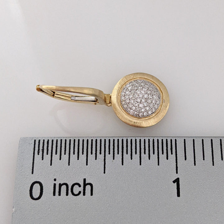 14K DIAMOND ROUND ENCRUSTED CIRCLE LEVERBACK ESTATE EARRINGS 3.5 GRAMS