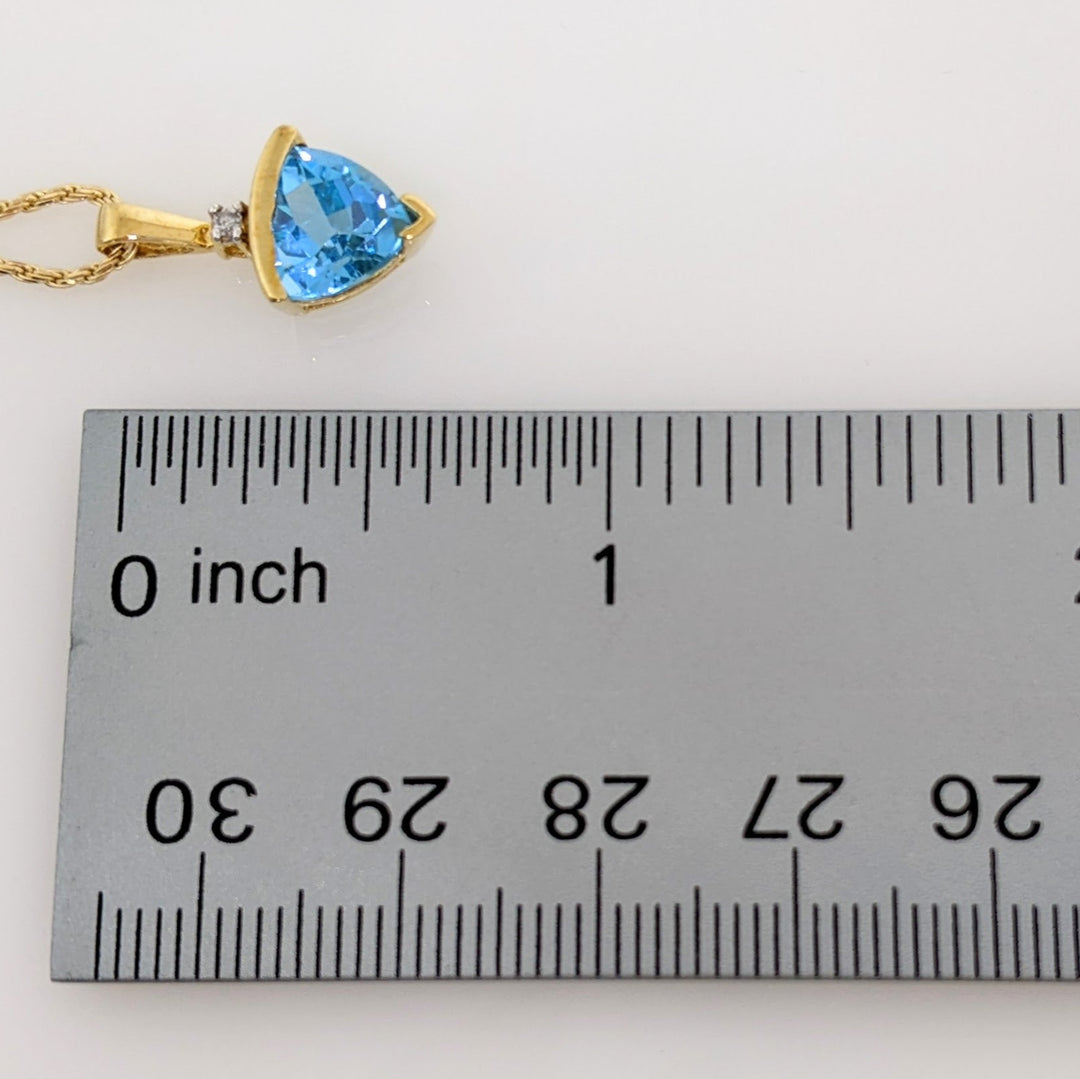 10K BLUE TOPAZ TRILLION 8MM WITH MELEE ESTATE PENDANT & 14K CHAIN 4.0 GRAMS