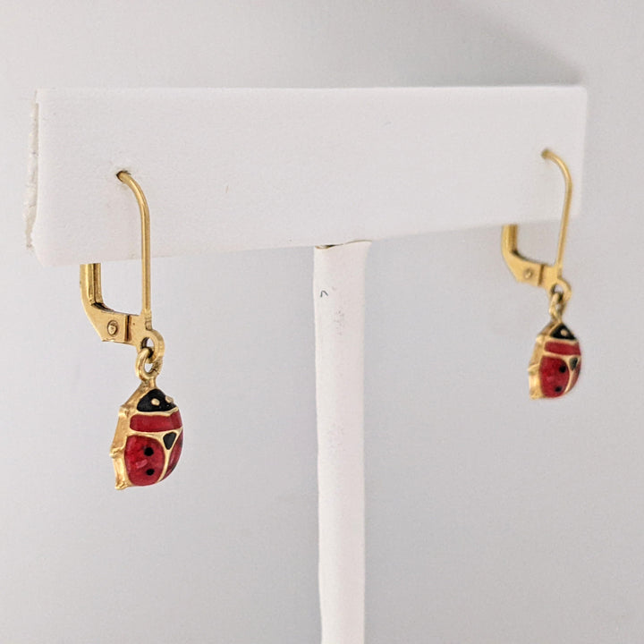 10K LADYBUG ENAMEL LEVERBACK ESTATE EARRINGS 1.7 GRAMS