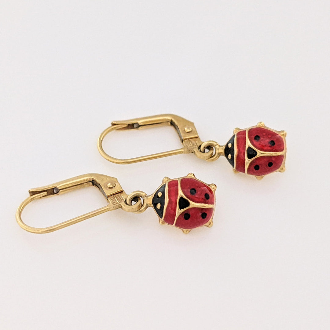 10K LADYBUG ENAMEL LEVERBACK ESTATE EARRINGS 1.7 GRAMS