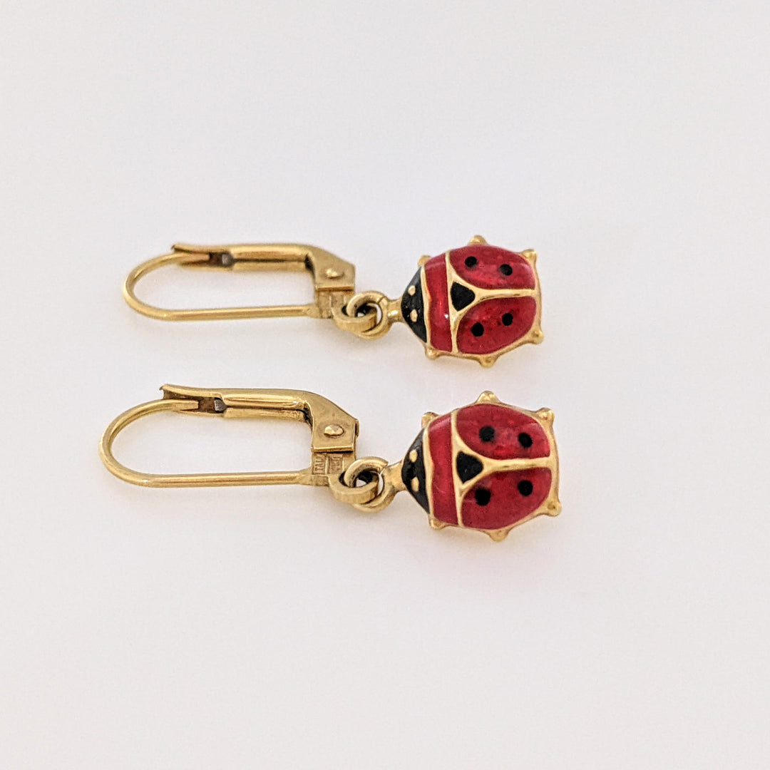 10K LADYBUG ENAMEL LEVERBACK ESTATE EARRINGS 1.7 GRAMS