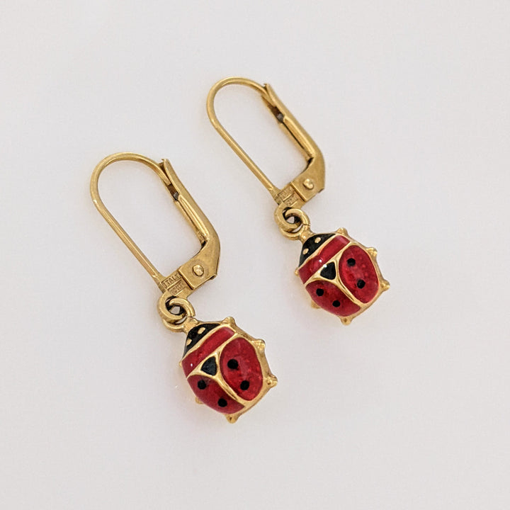 10K LADYBUG ENAMEL LEVERBACK ESTATE EARRINGS 1.7 GRAMS