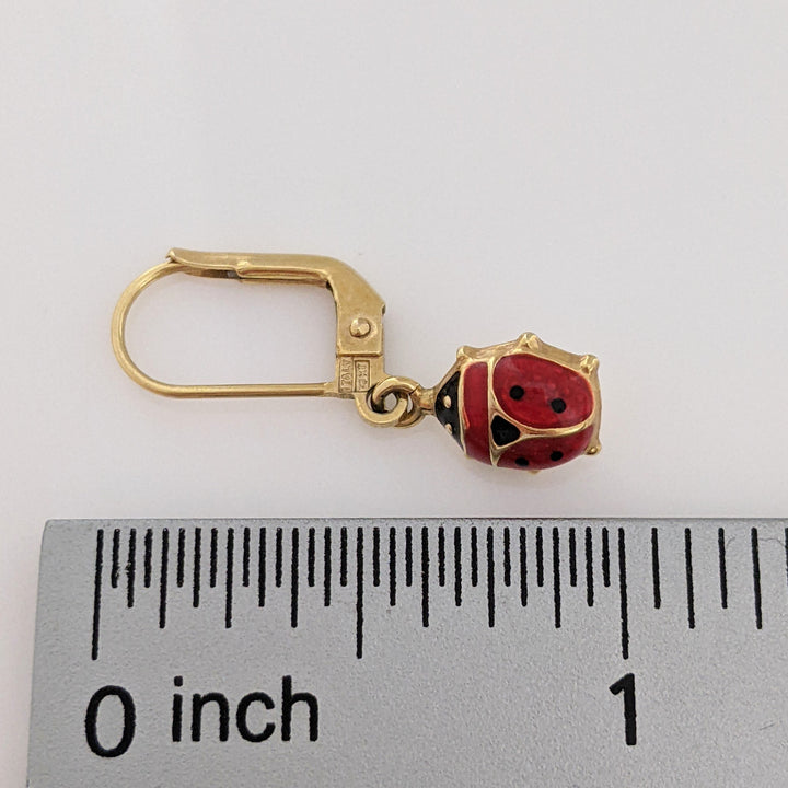 10K LADYBUG ENAMEL LEVERBACK ESTATE EARRINGS 1.7 GRAMS