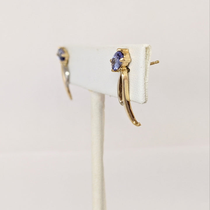 14K TWO-TONE TANZANITE OVAL (2) 4X6 WITH GOLD LINES ESTATE EARRINGS  2.0 GRAMS