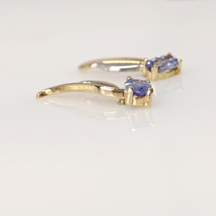 14K TWO-TONE TANZANITE OVAL (2) 4X6 WITH GOLD LINES ESTATE EARRINGS  2.0 GRAMS