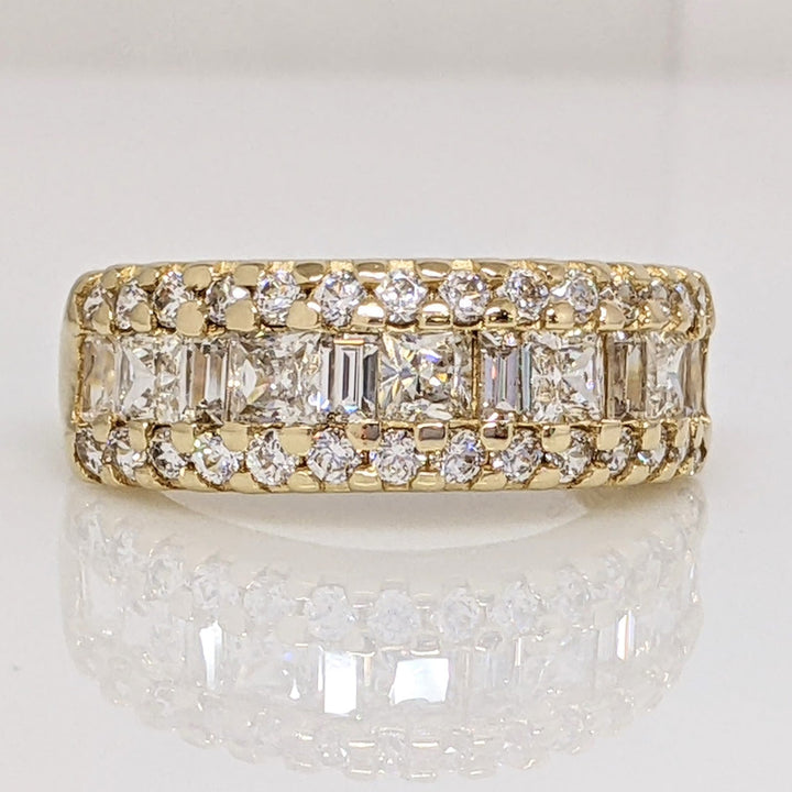 14K CUBIC ZIRCONIA ROUND/BAGETTE/PRINCESS CUT ESTATE BAND 4.1 GRAMS