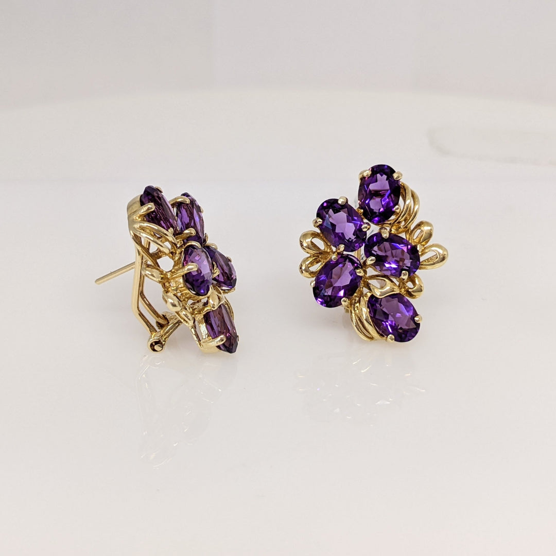 14K AMETHYST OVAL (10) 5X7 CLUSTER ESTATE EARRINGS 5.8 GRAMS