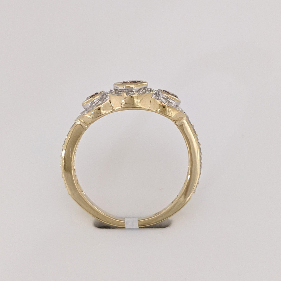 14K .95 CARAT TOTAL WEIGHT SI1 BROWN (3) WHITE (42) BEZEL HALO ESTATE RING 3.0 GRAMS