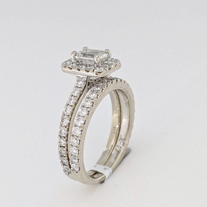 14KW 1.87 CARAT TOTAL WEIGHT SI2 I DIAMOND EMERALD CUT WITH (59) ROUND NEIL LANE ESTATE BAND/ RING SET 6.4 GRAMS