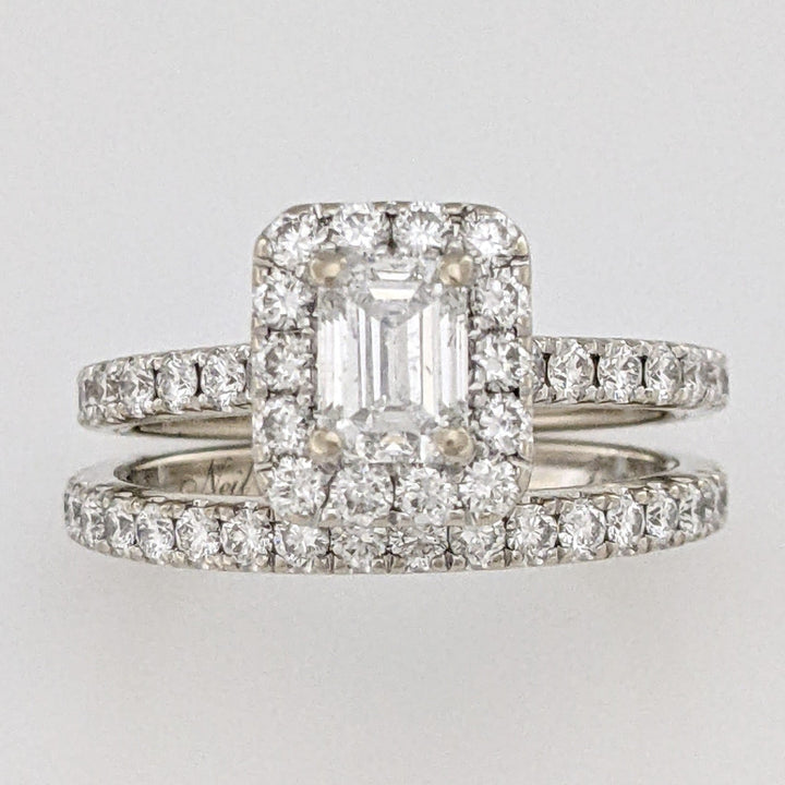 14KW 1.87 CARAT TOTAL WEIGHT SI2 I DIAMOND EMERALD CUT WITH (59) ROUND NEIL LANE ESTATE BAND/ RING SET 6.4 GRAMS