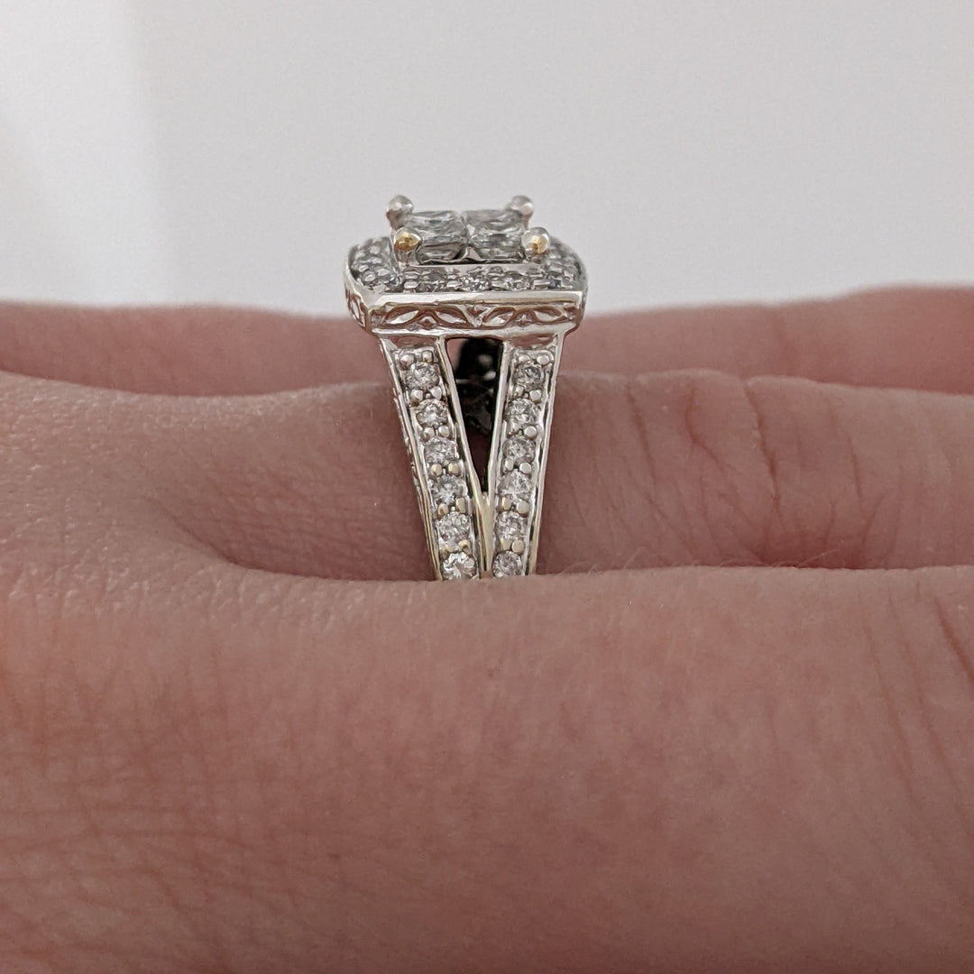 14K WHITE .83 CARAT TOTAL WEIGHT SI2 I DIAMOND PRINCESS CUT (4) ROUND (50) ESTATE HALO RING 4.5 GRAMS