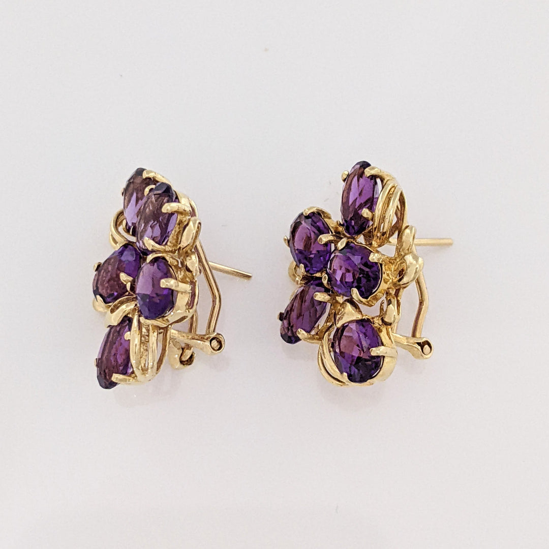 14K AMETHYST OVAL (10) 5X7 CLUSTER ESTATE EARRINGS 5.8 GRAMS