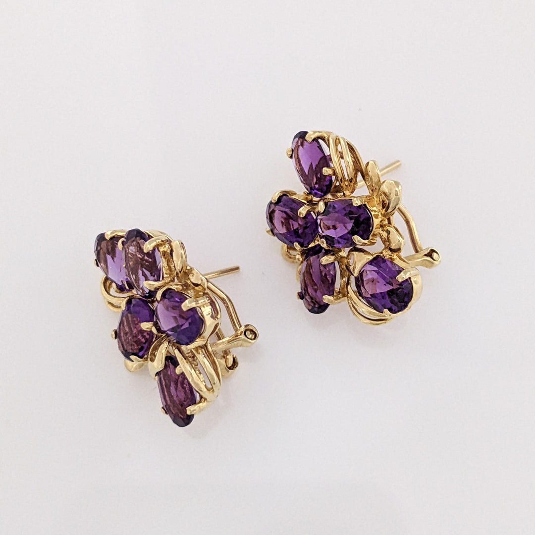 14K AMETHYST OVAL (10) 5X7 CLUSTER ESTATE EARRINGS 5.8 GRAMS