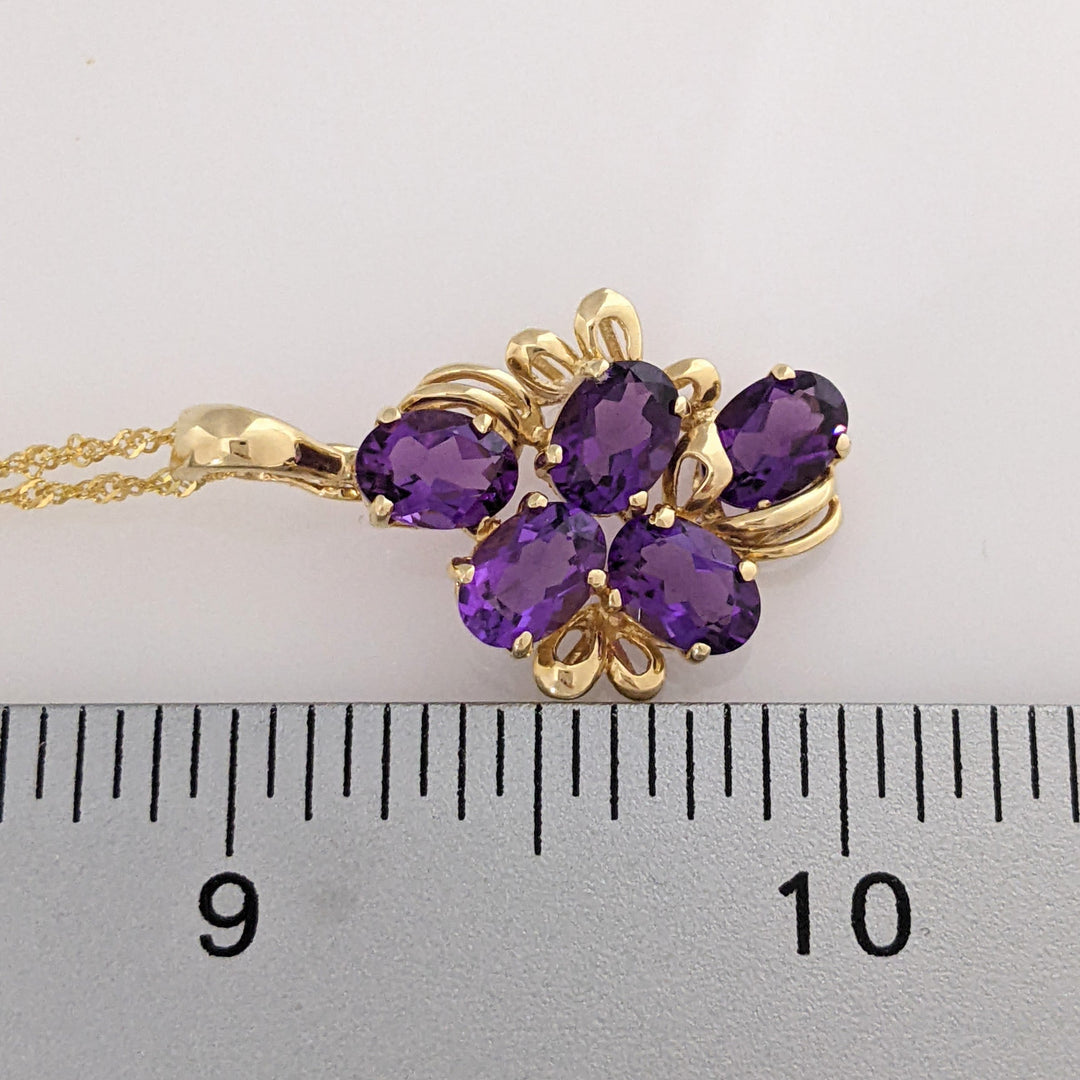 14K AMETHYST OVAL (5) 5X7 CLUSTER ESTATE PENDANT & CHAIN 3.9 GRAMS