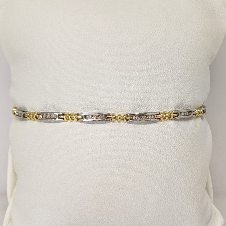 14K TWO-TONE .18 CARAT TOTAL WEIGHT DIAMOND ROUND PROMOTIONAL (36) ESTATE LINK BRACELET 6.6 GRAMS