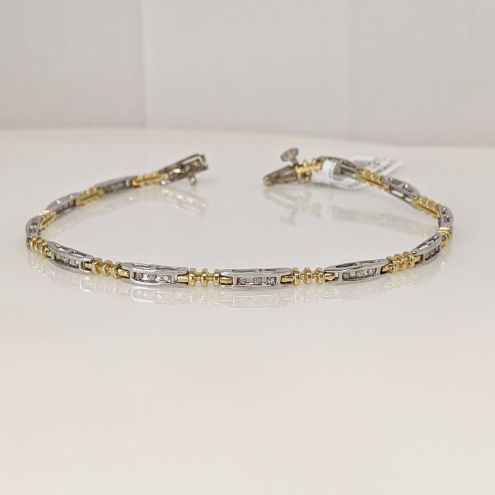 14K TWO-TONE .18 CARAT TOTAL WEIGHT DIAMOND ROUND PROMOTIONAL (36) ESTATE LINK BRACELET 6.6 GRAMS