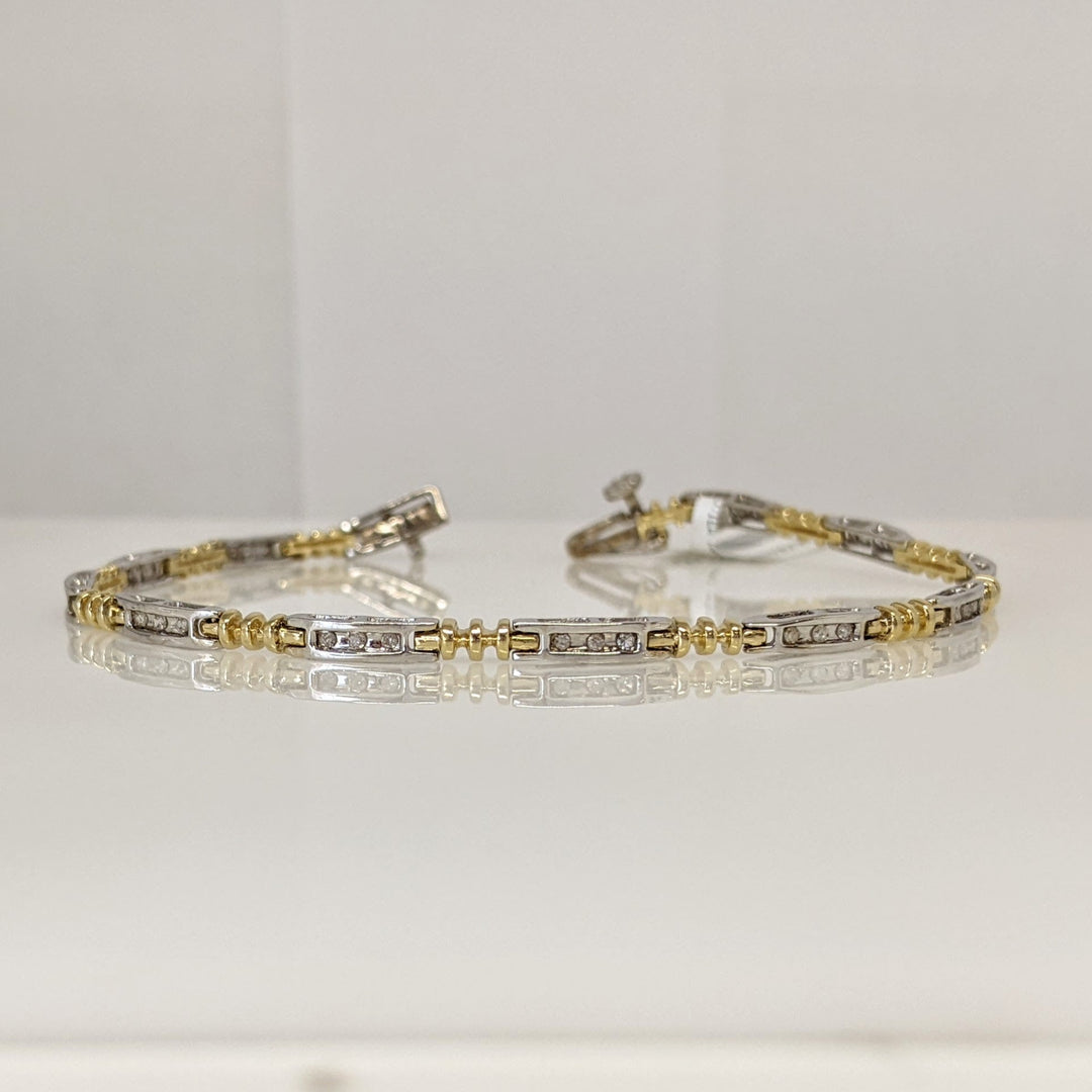 14K TWO-TONE .18 CARAT TOTAL WEIGHT DIAMOND ROUND PROMOTIONAL (36) ESTATE LINK BRACELET 6.6 GRAMS