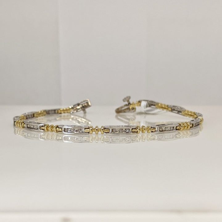 14K TWO-TONE .18 CARAT TOTAL WEIGHT DIAMOND ROUND PROMOTIONAL (36) ESTATE LINK BRACELET 6.6 GRAMS