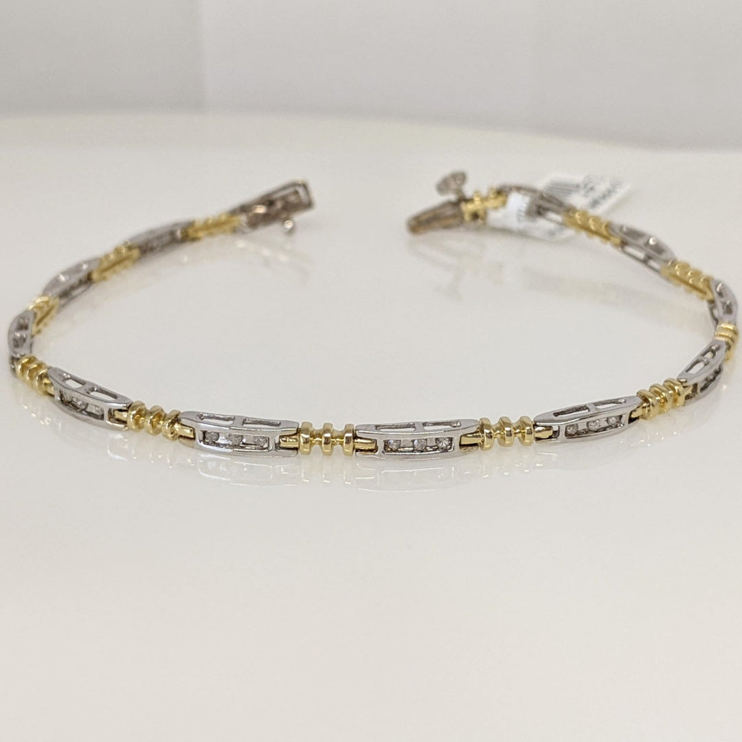 14K TWO-TONE .18 CARAT TOTAL WEIGHT DIAMOND ROUND PROMOTIONAL (36) ESTATE LINK BRACELET 6.6 GRAMS