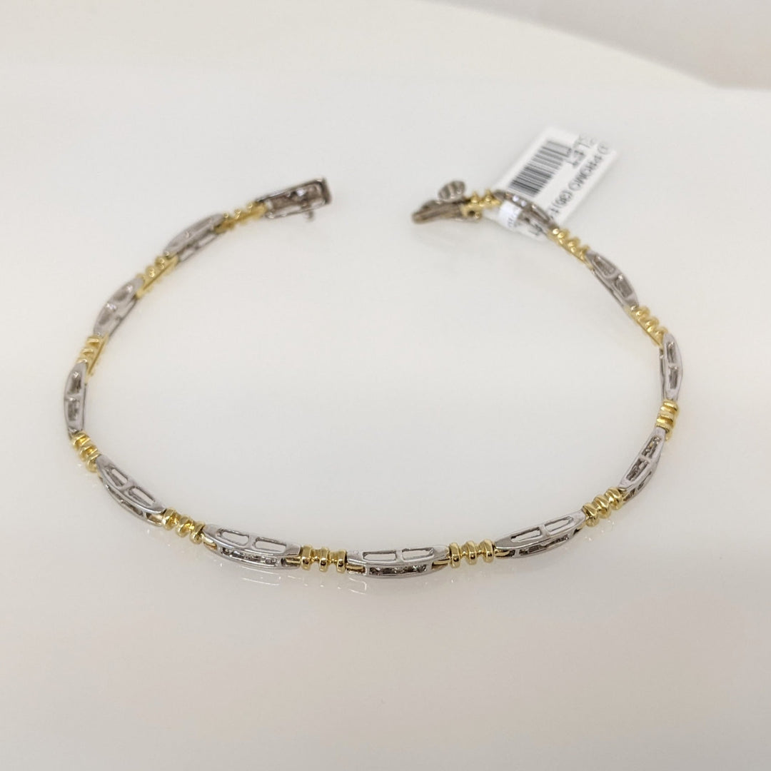 14K TWO-TONE .18 CARAT TOTAL WEIGHT DIAMOND ROUND PROMOTIONAL (36) ESTATE LINK BRACELET 6.6 GRAMS