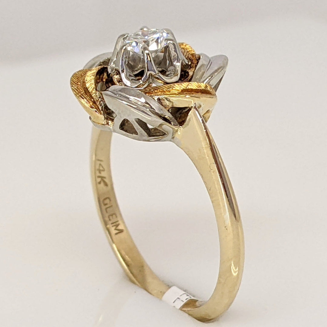 14K/18K TWO-TONE .16 CARAT TOTAL VS I DIAMOND ROUND ROSE ESTATE RING 3.6 GRAMS