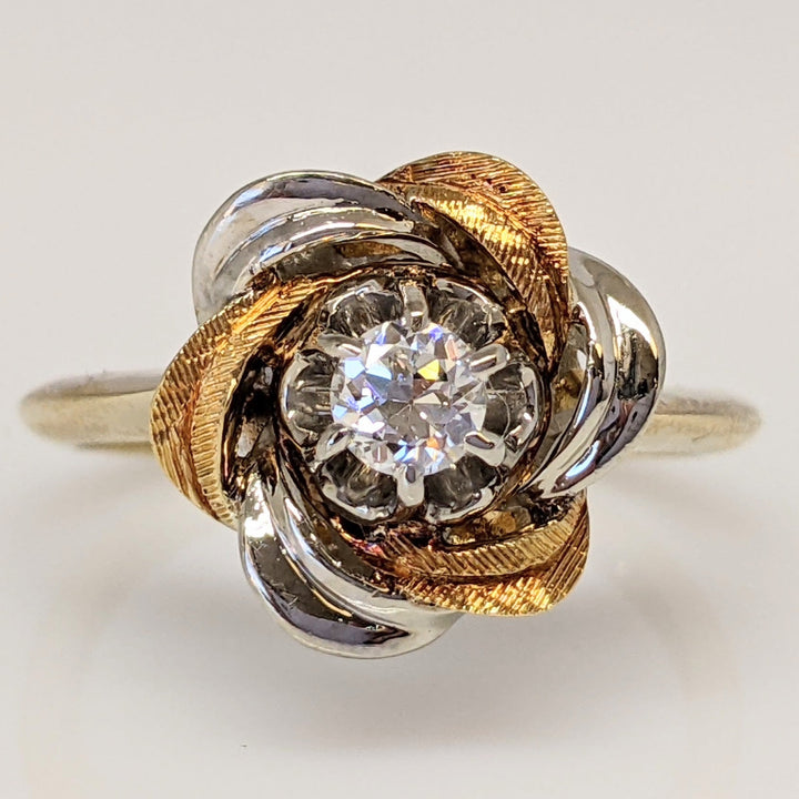 14K/18K TWO-TONE .16 CARAT TOTAL VS I DIAMOND ROUND ROSE ESTATE RING 3.6 GRAMS