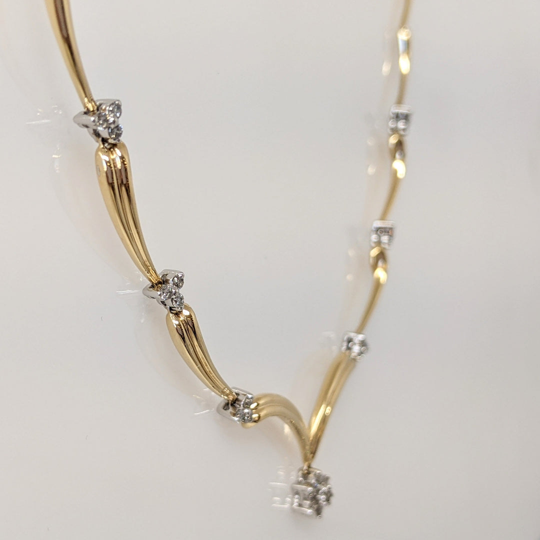 14K .45 CARAT TOTAL WEIGHT I1 I DIAMOND ROUND 945) 3-CLUSTER ESTATE LINK NECKLACE 13.1 GRAMS