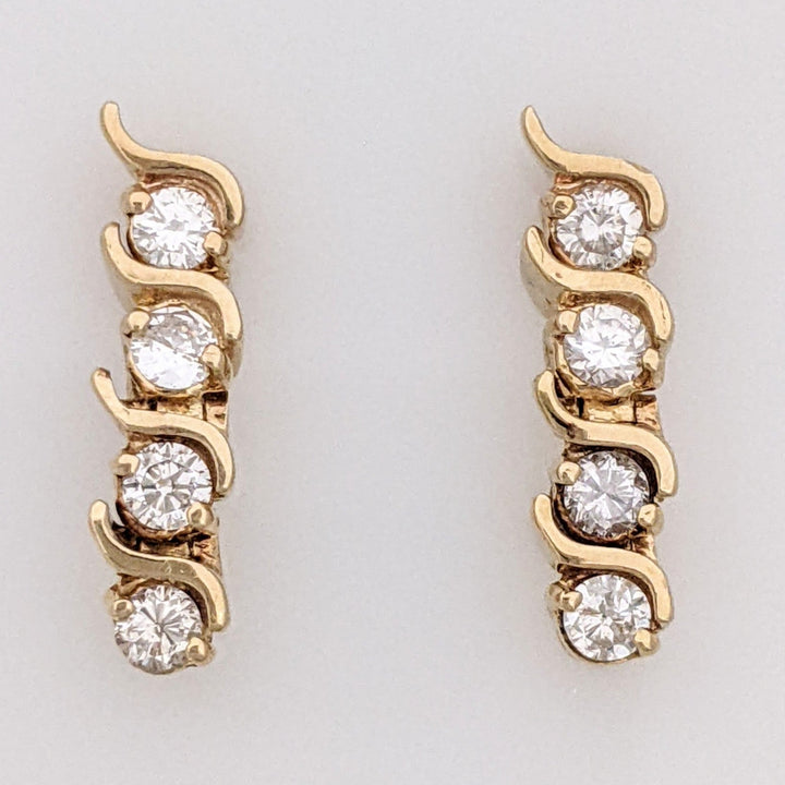 14K .64 CARAT TOTAL WEIGHT SI2-I1 DIAMOND ROUND (8) S-LINK DANGLE ESTATE EARRINGS 3.5 GRAMS