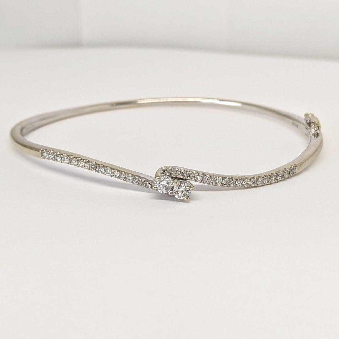 14K WHITE .79 CARAT TOTAL WEIGHT I1 I DIAMOND ROUND (44) BYPASS "EVER US" ESTATE BANGLE 10.8 GRAMS