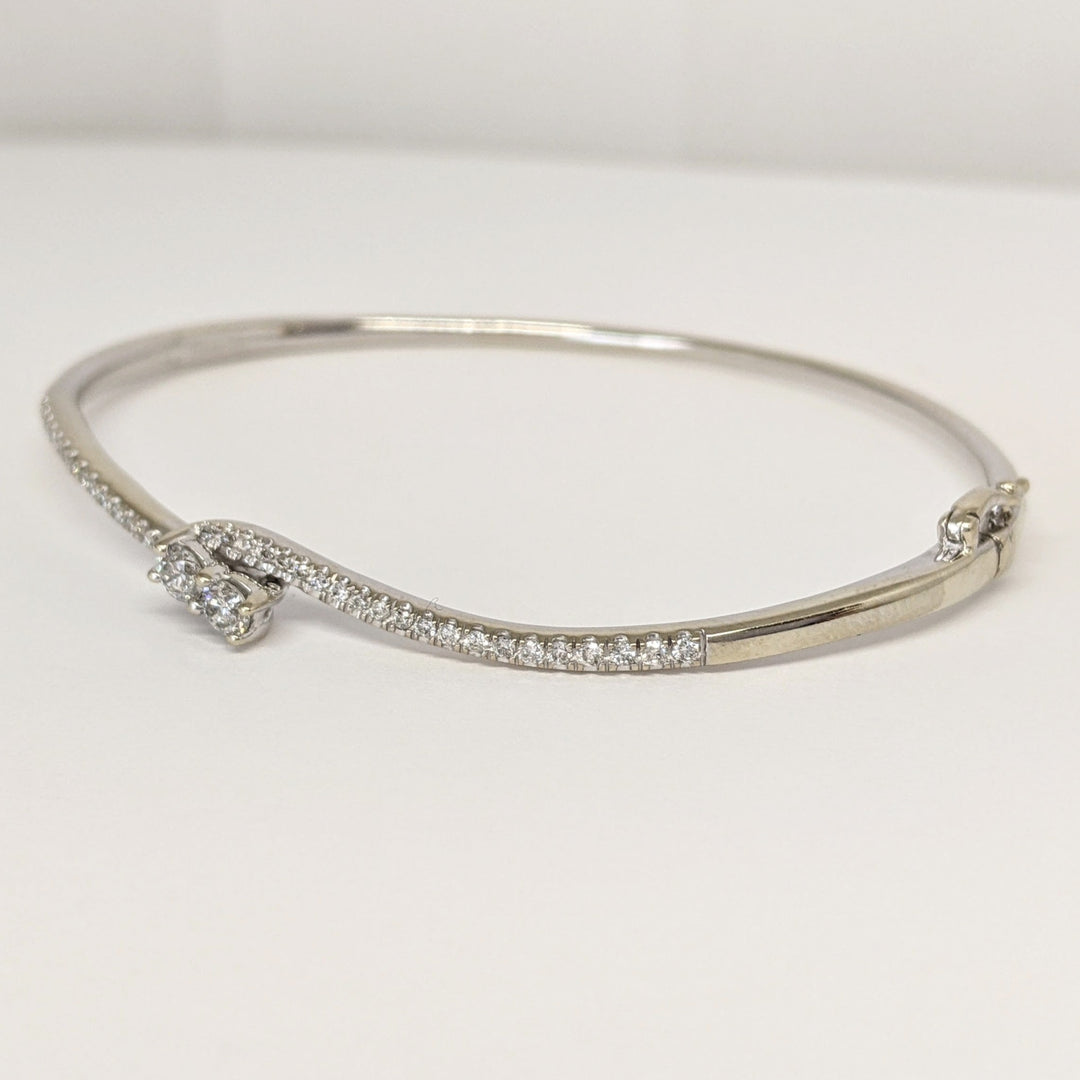 14K WHITE .79 CARAT TOTAL WEIGHT I1 I DIAMOND ROUND (44) BYPASS "EVER US" ESTATE BANGLE 10.8 GRAMS