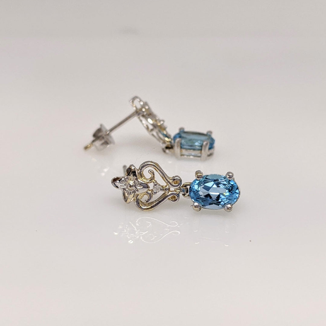 10K WHITE BLUE TOPAZ OVAL (2) 5X7 WITH (2) MELEE ESTATE DANGLE EARRINGS 2.1 GRAMS