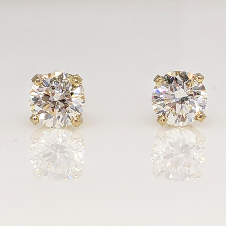 14K .94 CARAT TOTAL WEIGHT VS1 J DIAMOND ROUND ESTATE STUD EARRINGS 1.4 GRAMS