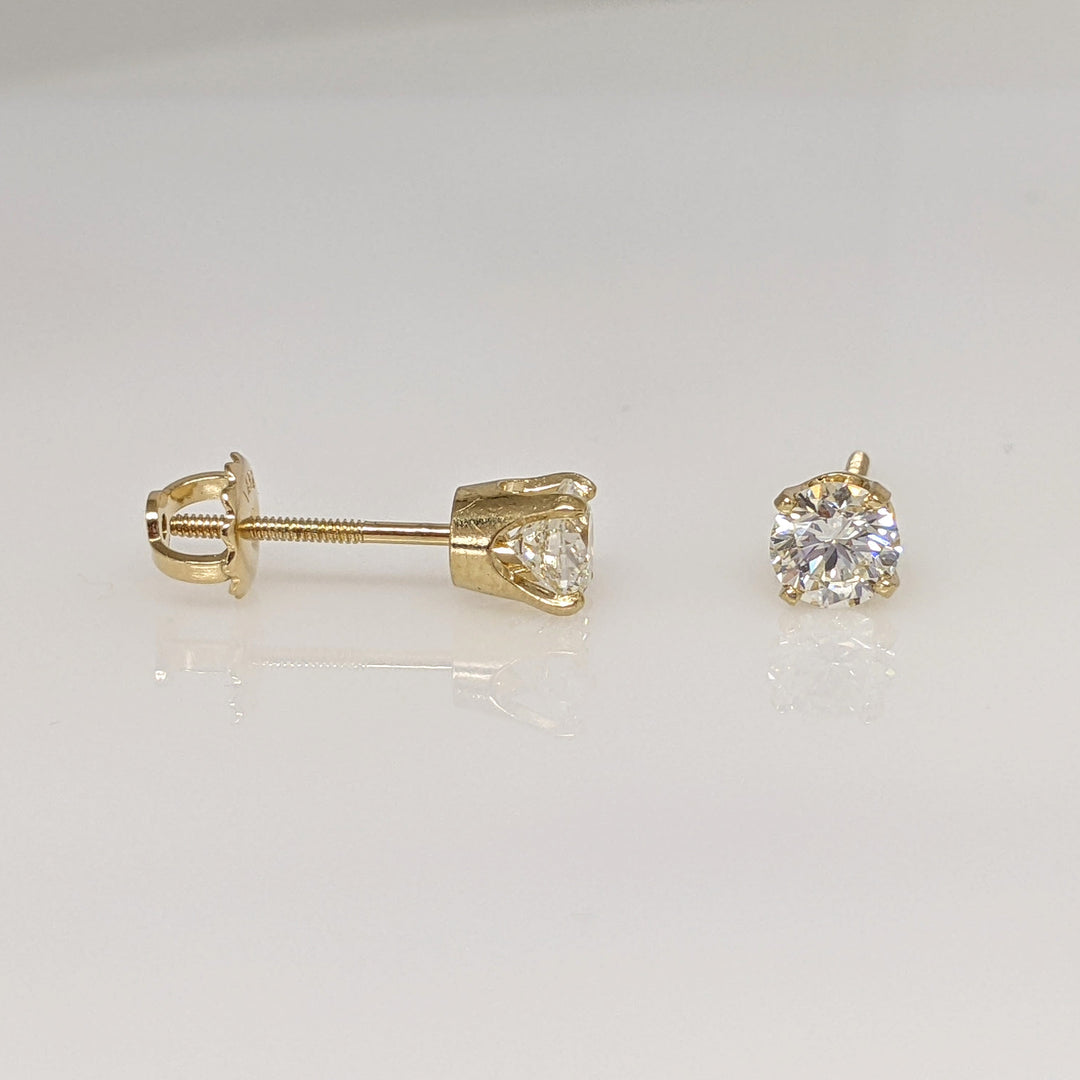 14K .94 CARAT TOTAL WEIGHT VS1 J DIAMOND ROUND ESTATE STUD EARRINGS 1.4 GRAMS