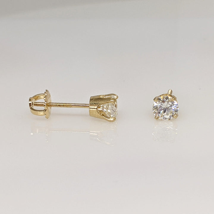 14K .94 CARAT TOTAL WEIGHT VS1 J DIAMOND ROUND ESTATE STUD EARRINGS 1.4 GRAMS