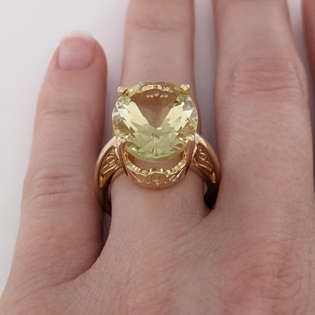 14K LEMON CITRINE OVAL 13X17 ESTATE RING 8.1 GRAMS